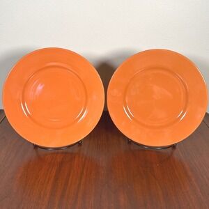 Studio 33 Orange Salad Dessert Plates Solid Terra-Cotta Glossy MCM Set of 2 - 8"